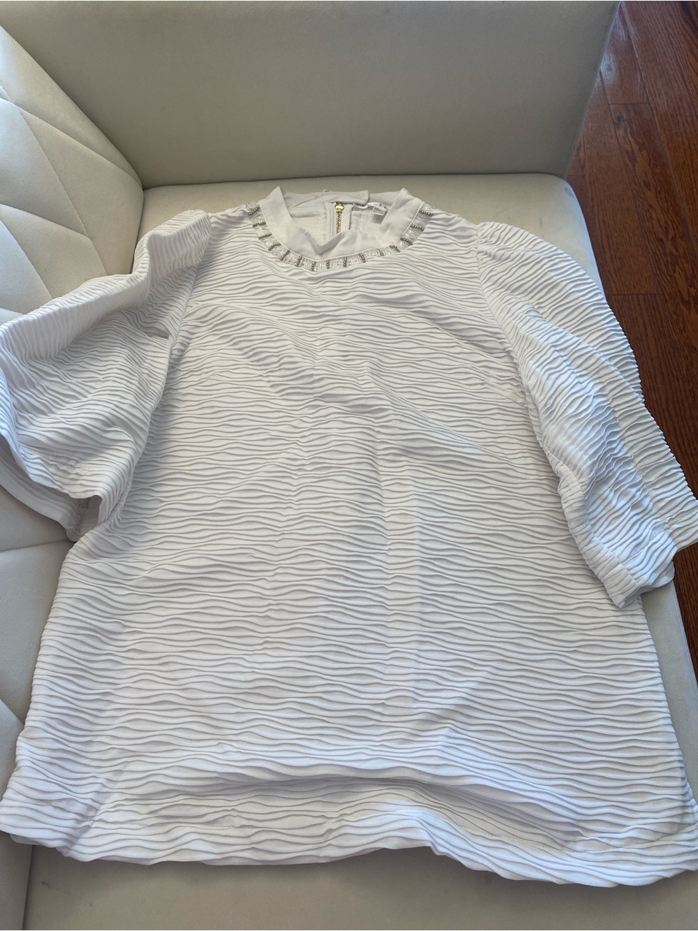 Women's Textured White Puff Sleeve Top